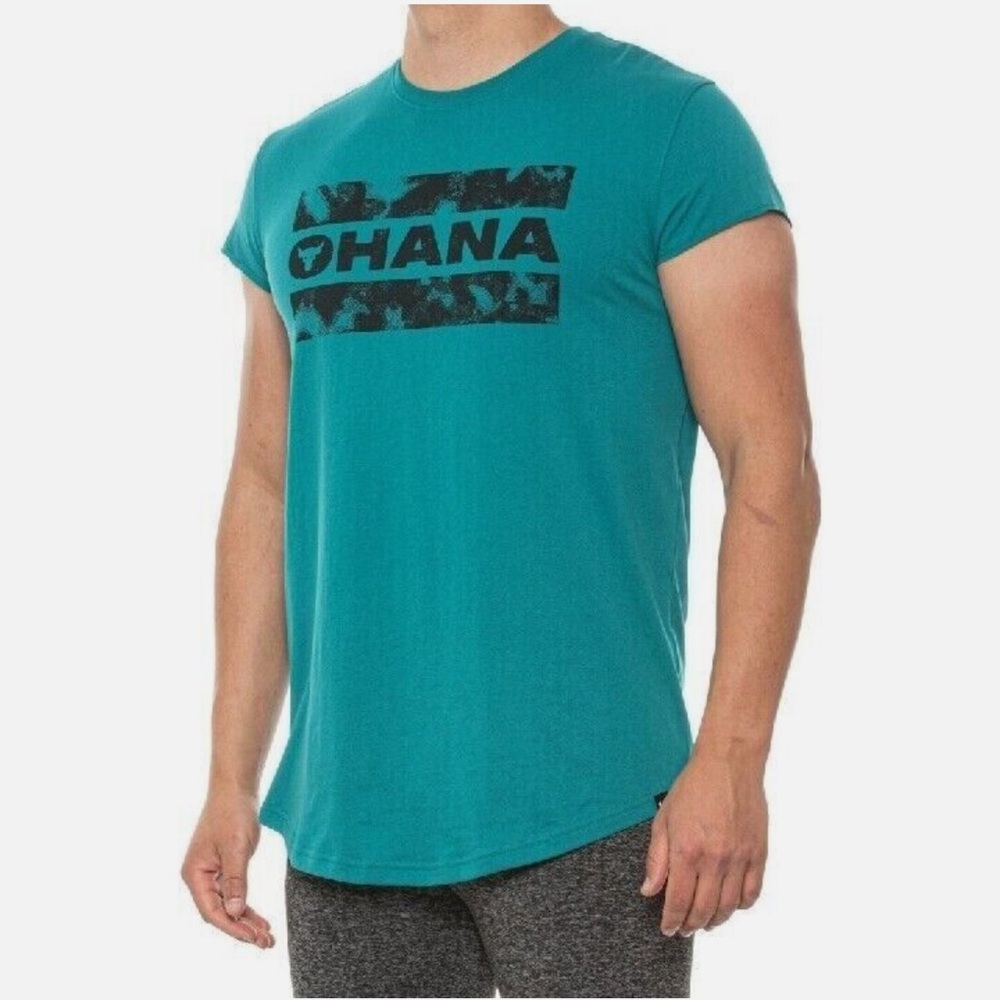 NWT UA Project Rock ‘OHANA’ Teal Graphic Men's Shirt